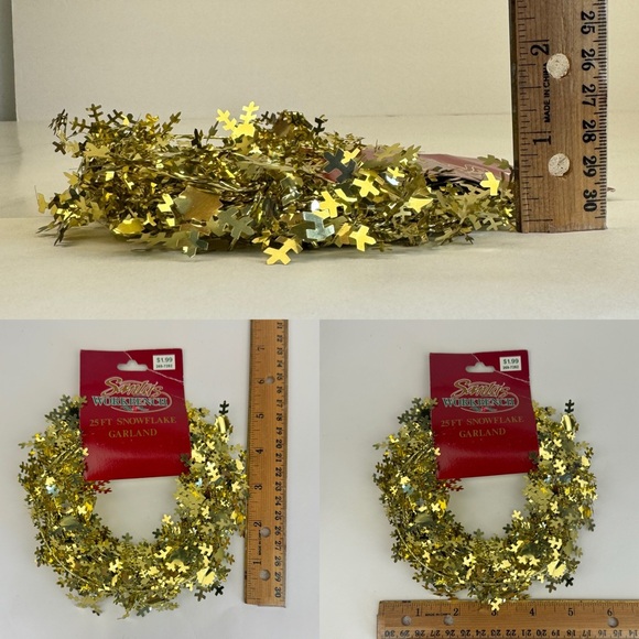 Vtg 1997 25ft Gold Snowflake Garland Wired Santas Workbench Fabri Centers of USA - Picture 3 of 8
